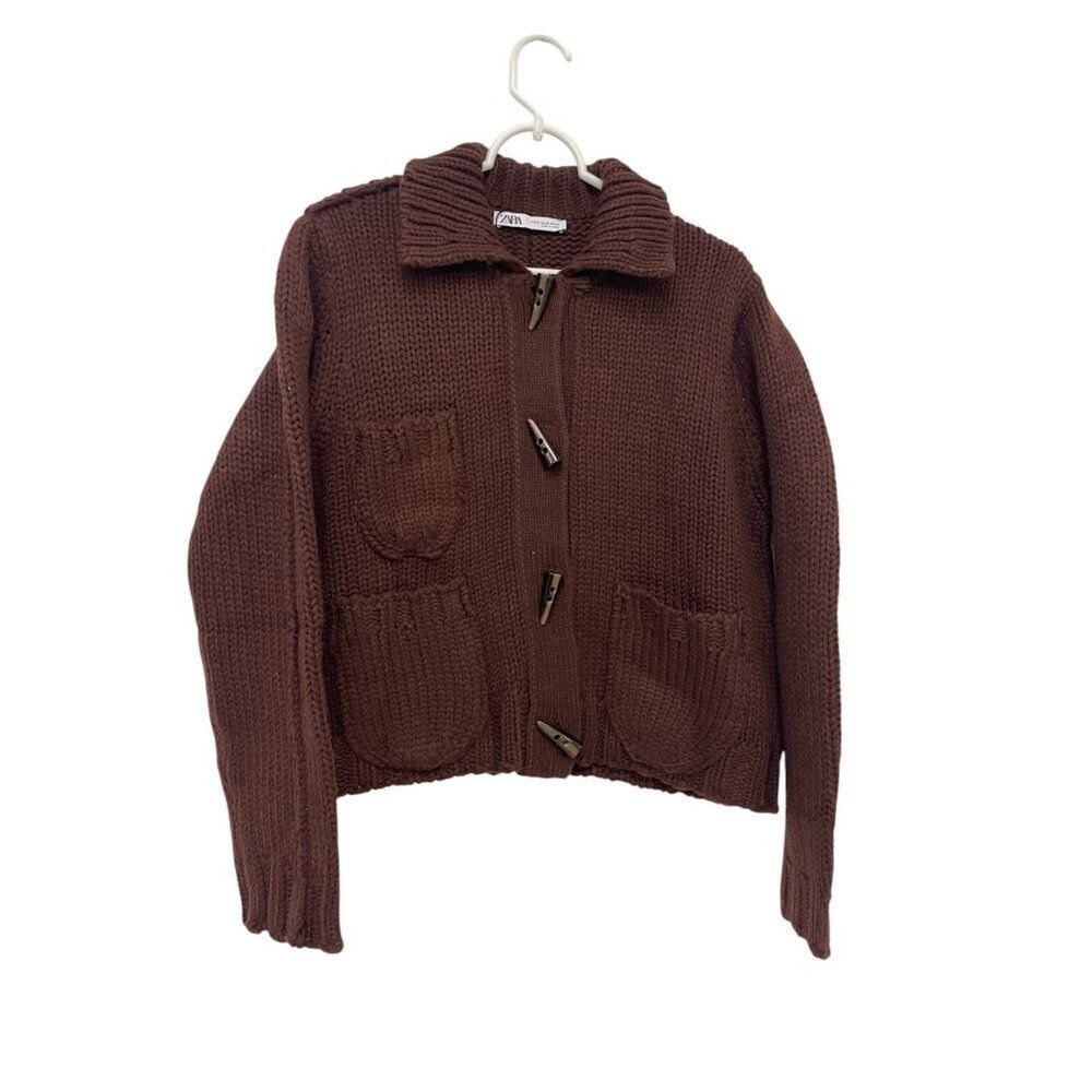 Zara Cardigan Sweater Womens XL Brown Chunky Toggle closure Wool 1957/101 NWOT